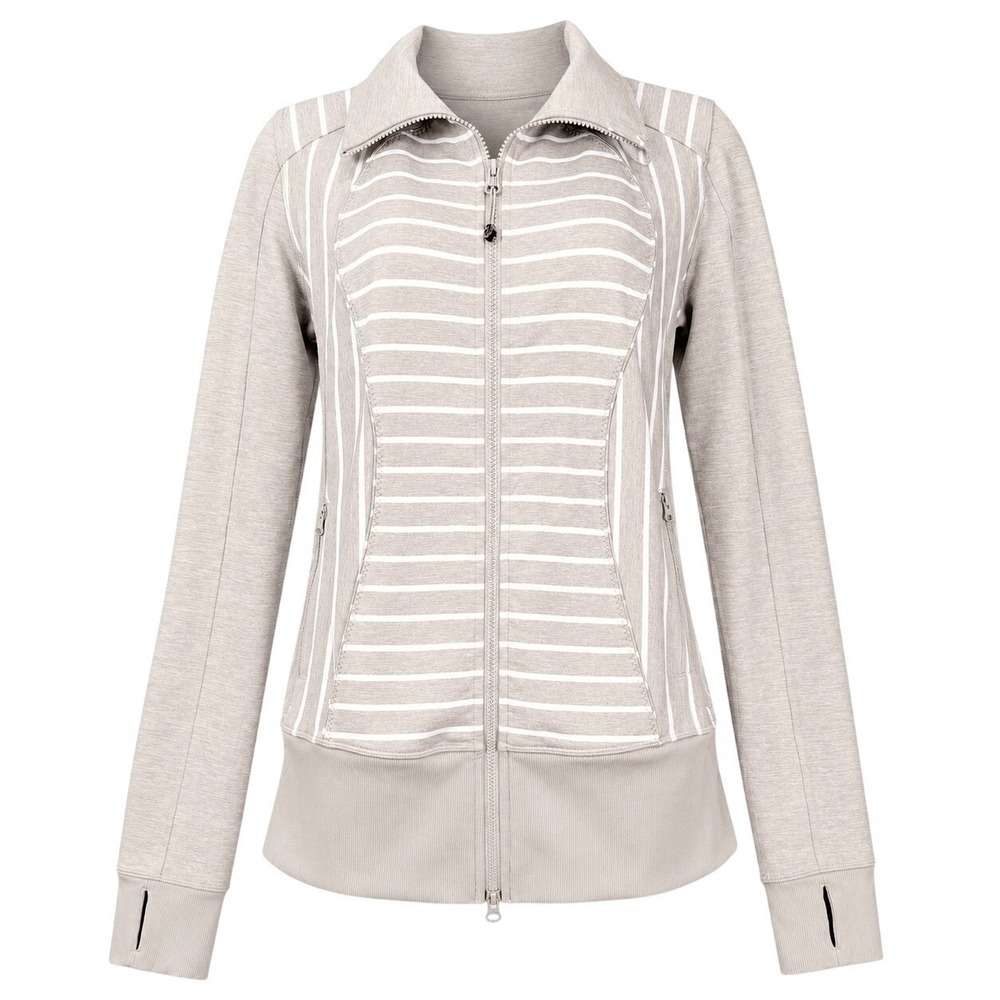 Lululemon Nice Asana Jacket Women's 8 Cashew Stripe Luon Yoga Thumbholes Fitness
